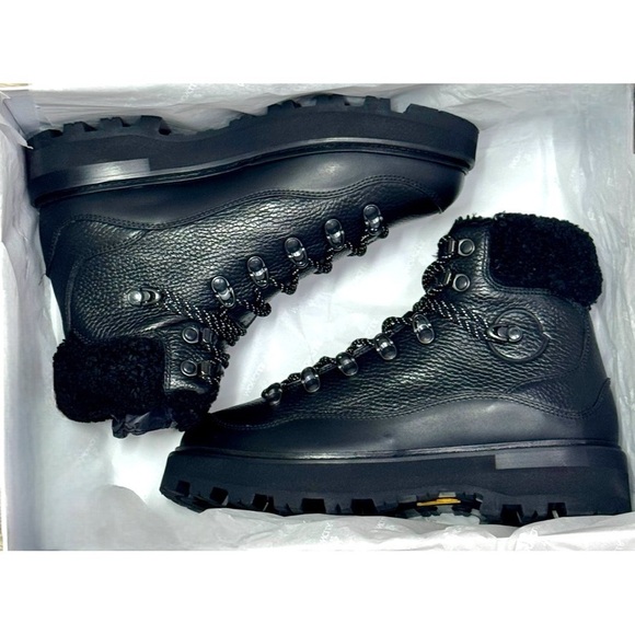 Moncler Peka Trek Leather Shearling Hiking Combat Boots Booties Size 7 New - Picture 2 of 14
